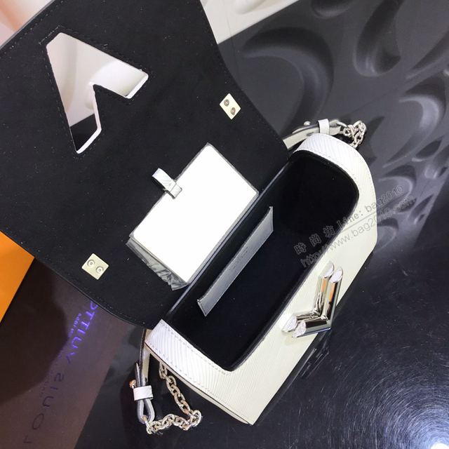 LV包 LV女包 經典Twist手袋 白色粒面Epi皮革 LV翻蓋鏈條包 LV女斜挎小包  ydh3152